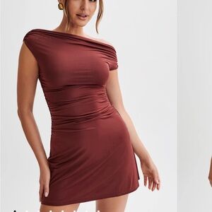 Meshki Dakoda Slinky Off Shoulder Mini Dress